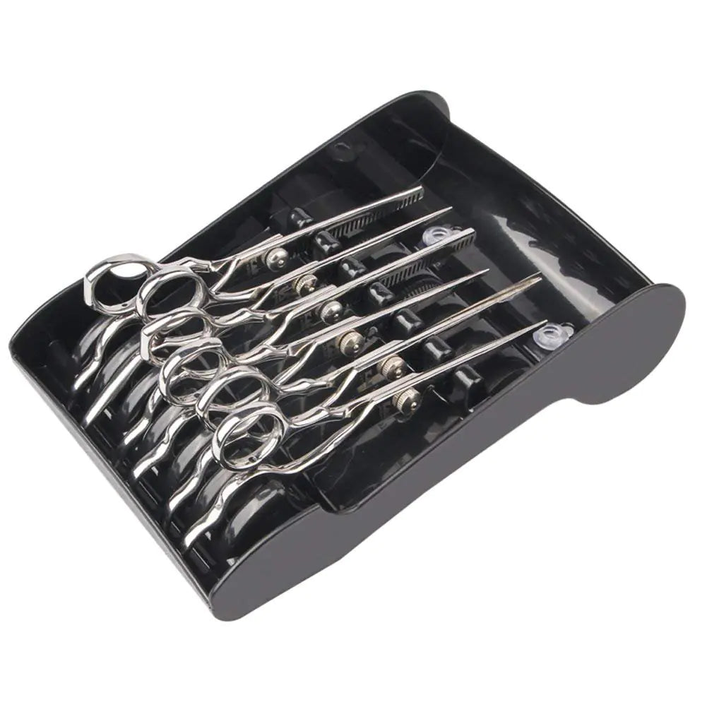 Tujuna Professional Salon Scissors Holder Racks Barber Shop Shears Stand Organizer Storage Tray ABS Scissors Storage Tray Available for 6 Scissors (Black)