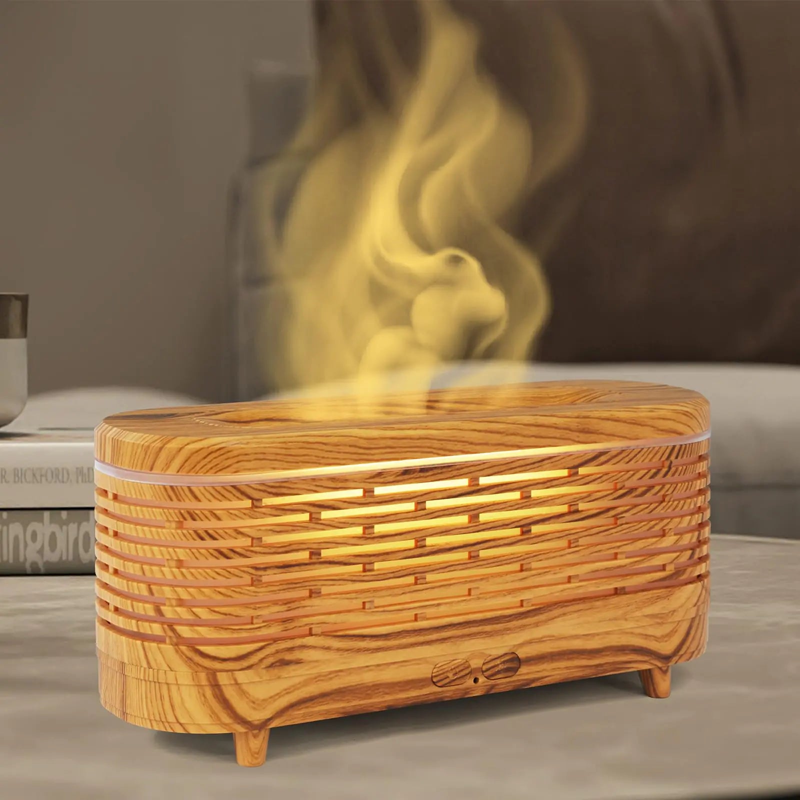 Colorful Flame Diffuser Simulated Flame Essential Oil Diffuser 120ML Aromatherapy Oil Diffuser for Home Large Room Bedroom Office with 7 Colors Light Auto-Off (Woodgrain)