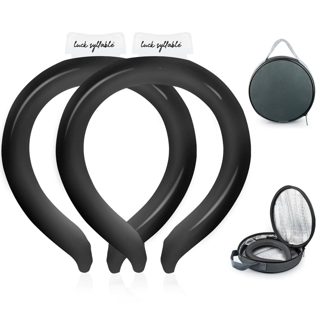 Neck Cooling Tube with Cold Insulated Bag Reusable Wearable Neck Cooler Ring Cooling Neck Wraps for Summer Heat Outdoor Indoor (Black*2)