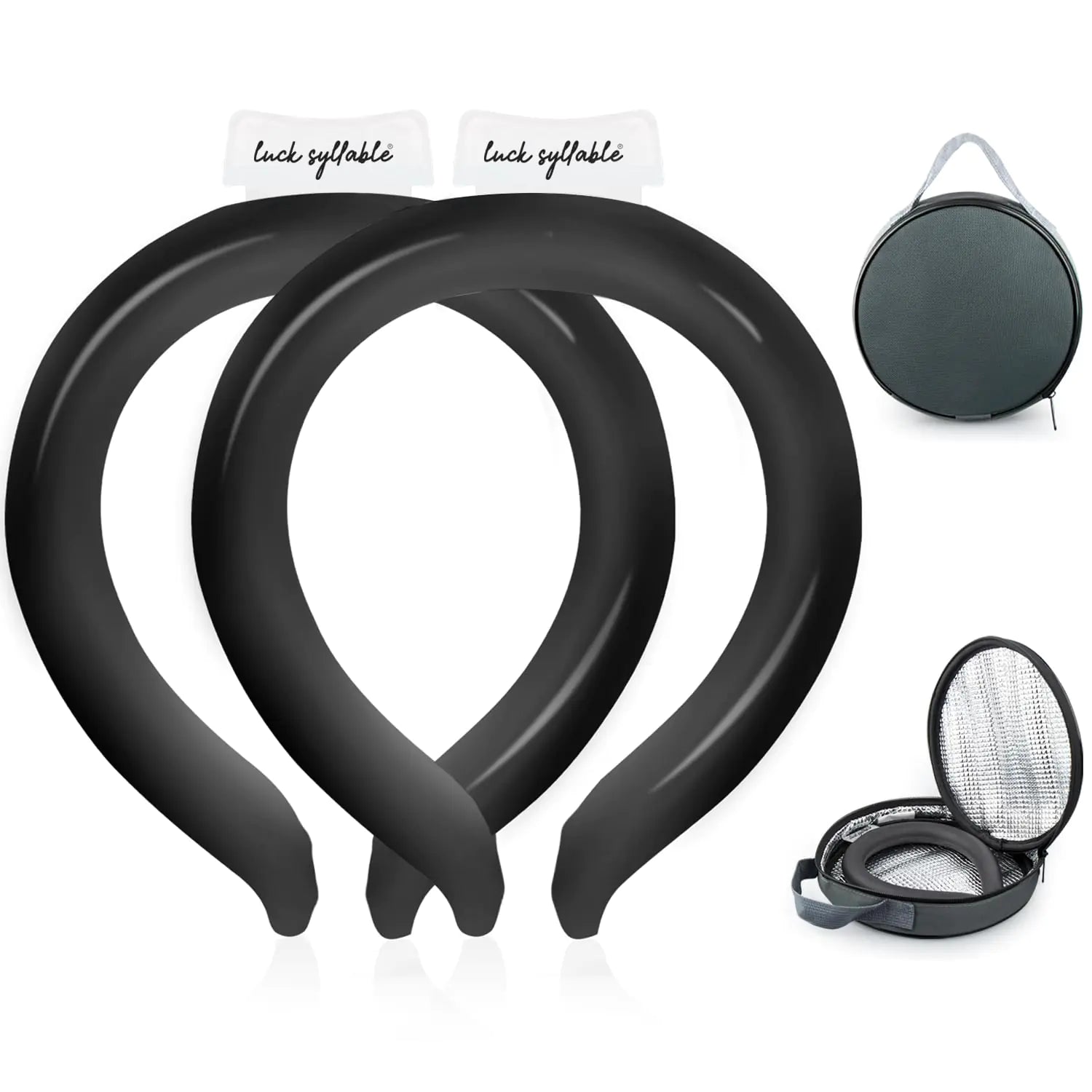 Neck Cooling Tube with Cold Insulated Bag Reusable Wearable Neck Cooler Ring Cooling Neck Wraps for Summer Heat Outdoor Indoor (Black*2)